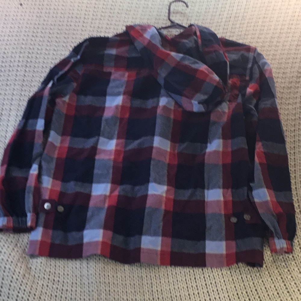 Christopher & Banks Red and Navy hooded Lightweight Plaid Jacket - Picture 5 of 5